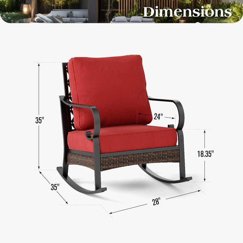 Chaise longue berçante et coulissante en métal, Coussin rouge / cadre noir