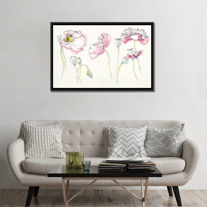 Rose somniferums, impression sur toile tendue, H 32 po x l 48 po x P 1,5 po, Toile encadrée noire, Pas de tapis