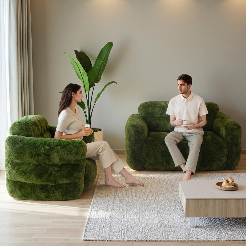 Fauteuil à billes Giant, Imitation fourrure verte