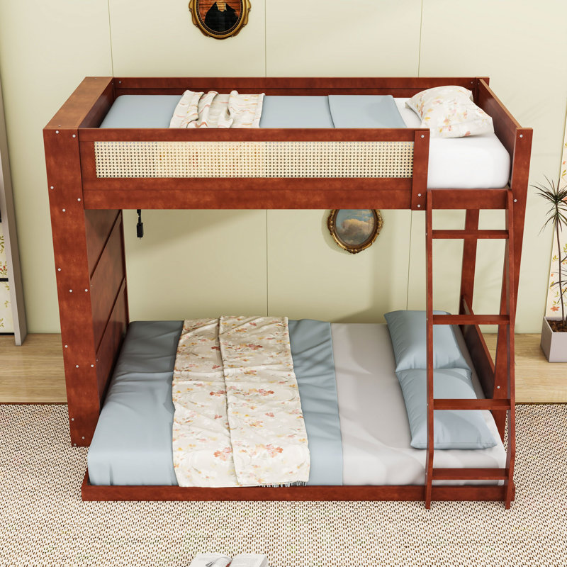 Lit superposé simple au-dessus de double avec lumière DEL et tablettes, Espresso