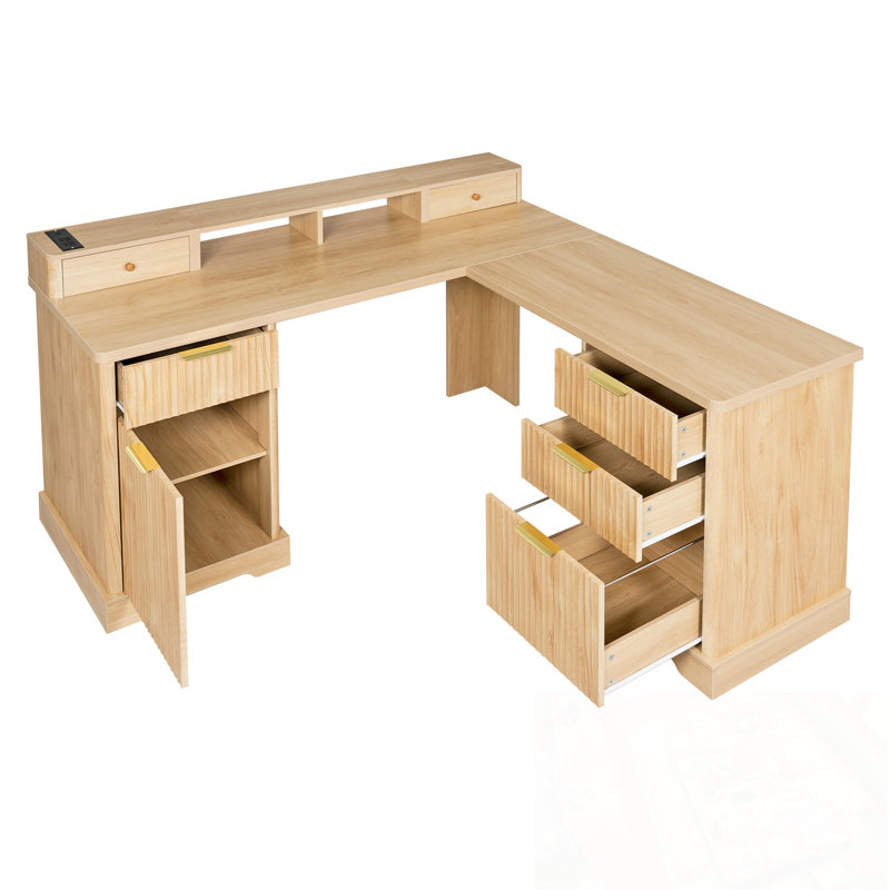 Panissidi en L avec station de charge et armoire de rangement, Naturel