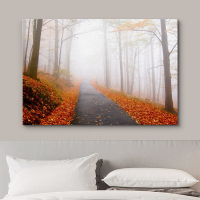 Autumn Fall " Foggy Autumn Forest Path With Orange Leaves "