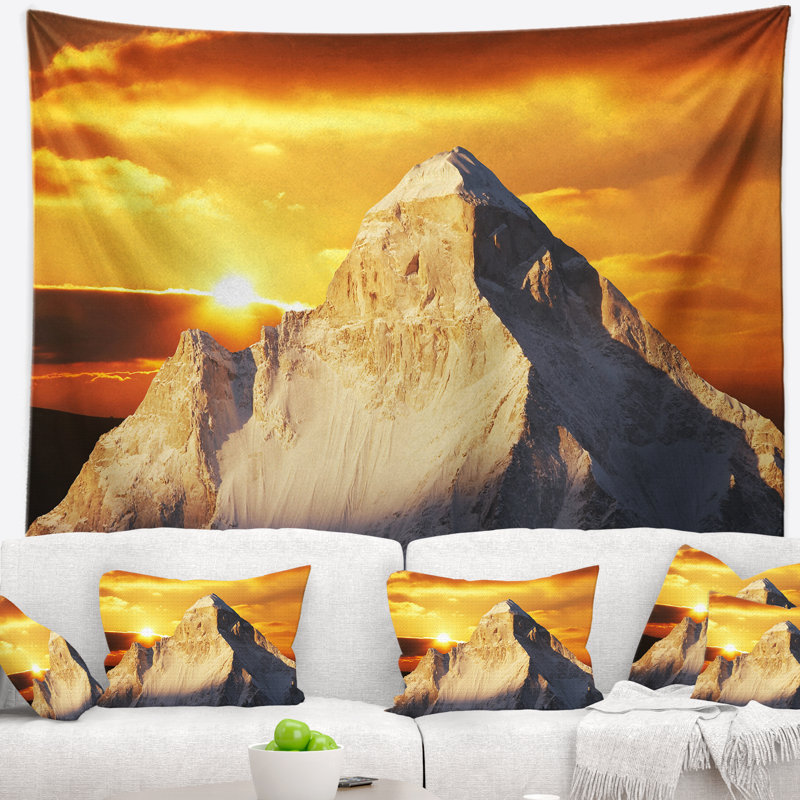 Tapisserie «Garhwal Himalaya» au coucher du soleil, H 32 po x l 39 po
