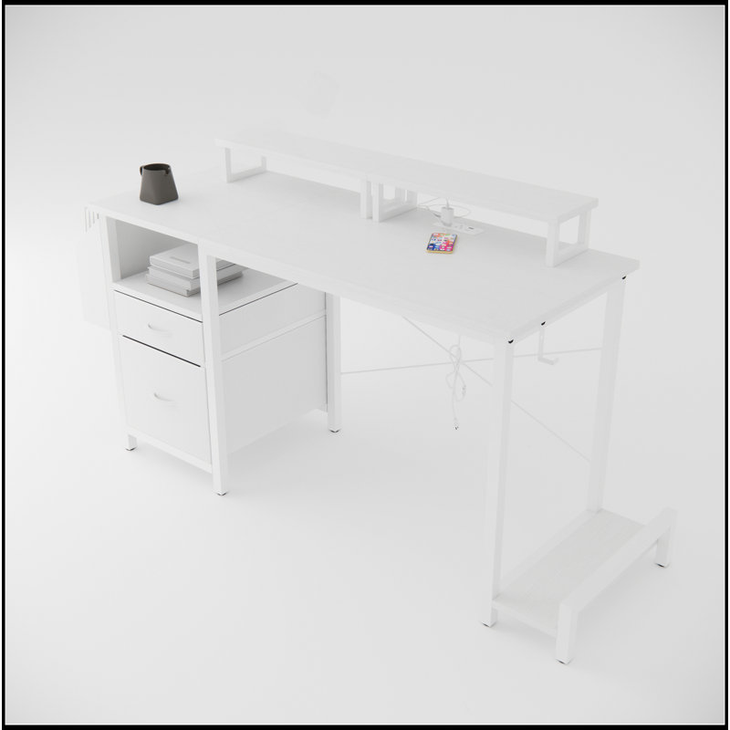 Office Desk With Power Outlet,2 Monitor Stands,2 Drawers,Side Pocket,Easy To Assemble,Frame Stability Reversible,Use For Home Desk, Computer Desk, Game Table