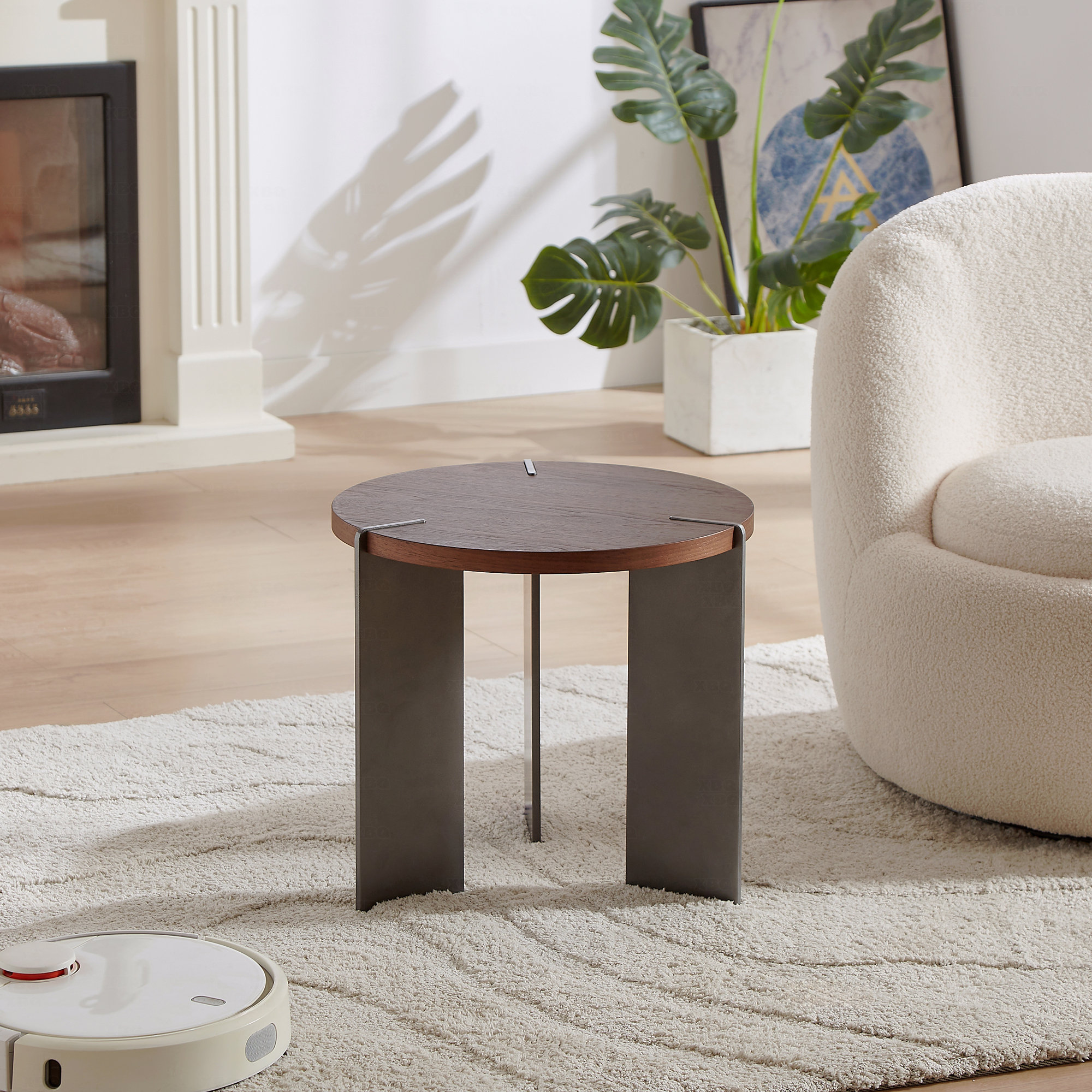 Latitude Run® Round Coffee Table Walnut Wood Surface And Black Metel ...