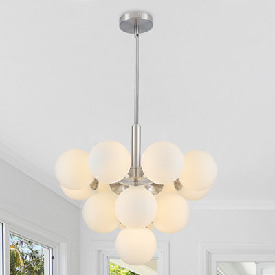 13 - Light Dimmable Modern Sputnik Atomic Tiered Cluster Globe Bubble Chandelier with Opal Glass Globe