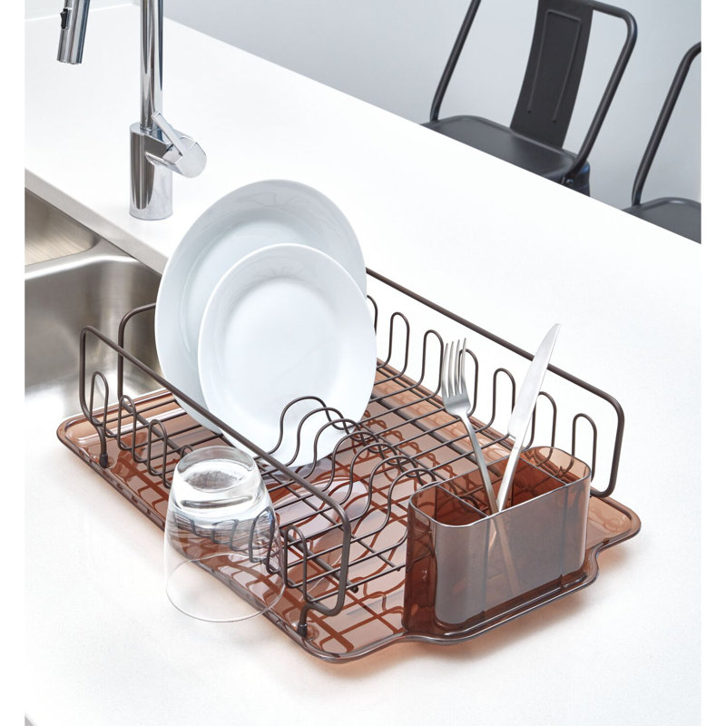Bronze Foldable Metal Dish Drainer with Utensil Cup