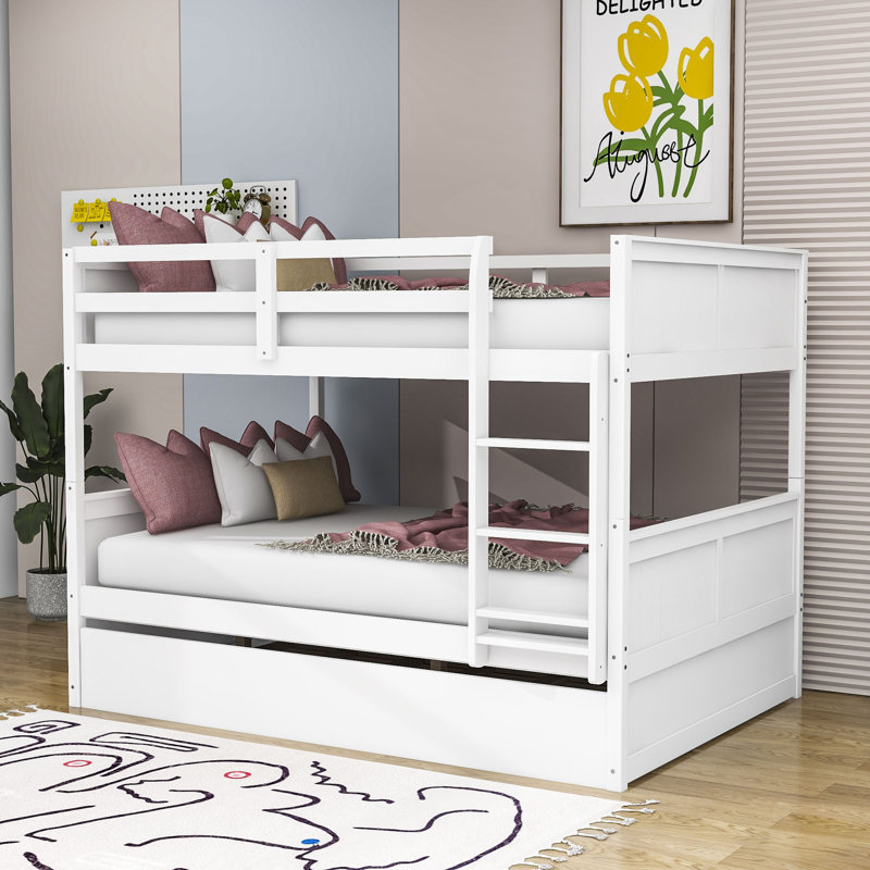Asah Kids Full Over Full Bunk Bed with Trundle, White