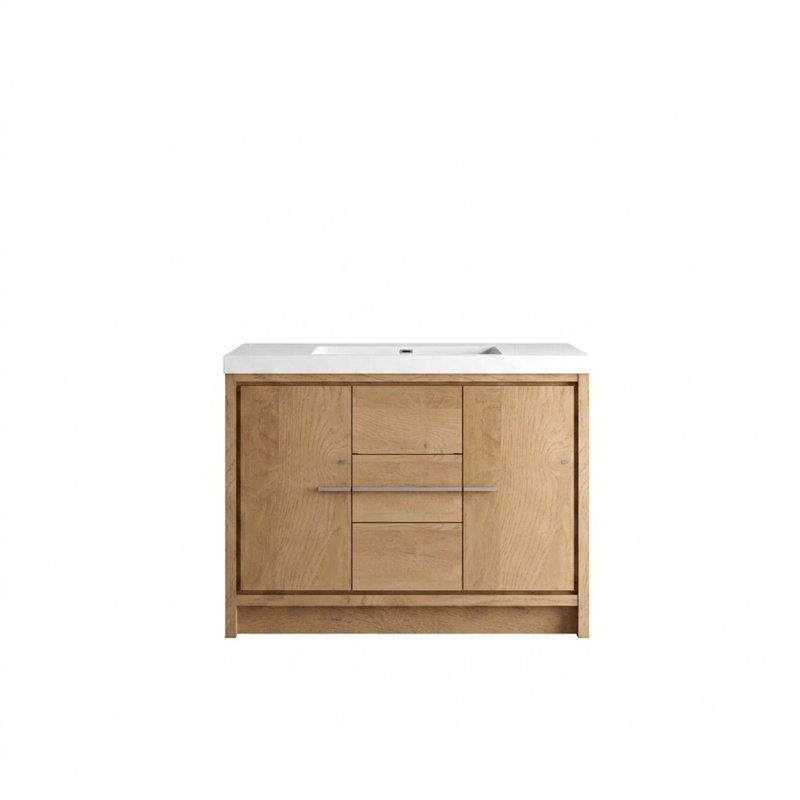  Meuble-lavabo simple 48 po avec comptoir en résine blanc brillant, moderne pour petite salle de bain, 48"