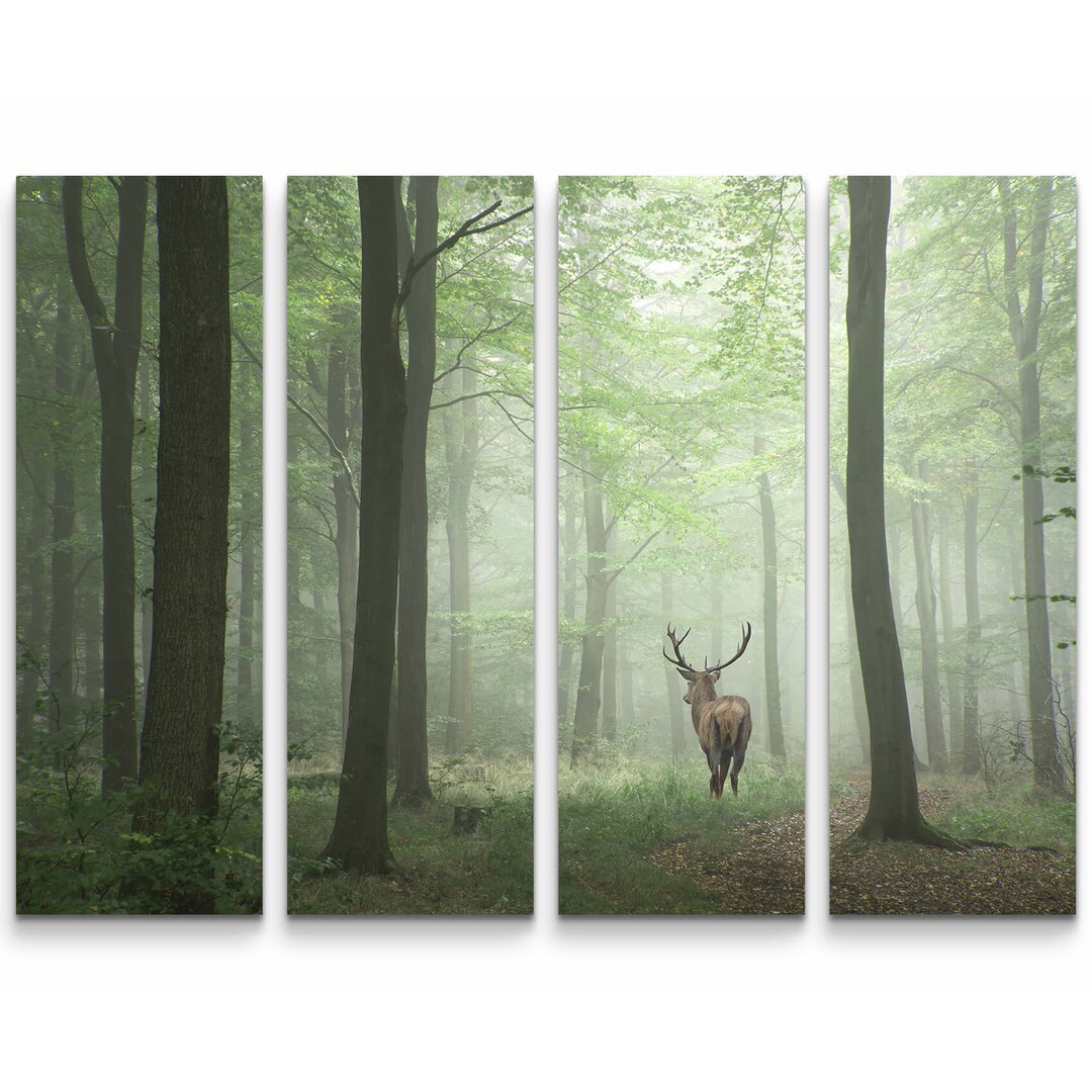 4-tlg. Leinwandbilder-Set Hirsch im Wald