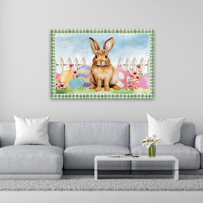 Lapin de Pâques et œufs de Pâques - Lapin de ferme moderne avec couronne de fleurs