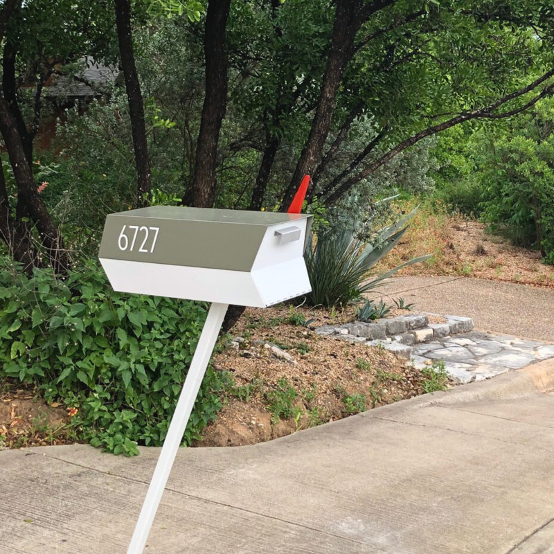 Mid-Century Modern Moss Grey and White Steel Mailbox