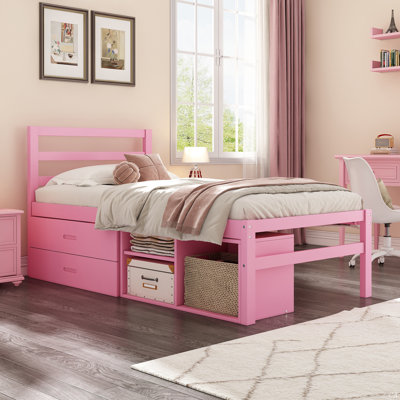 Wood Platform Bed With Removable Storage Shelves BuiltIn Two Storage Drawers For Added Convenience