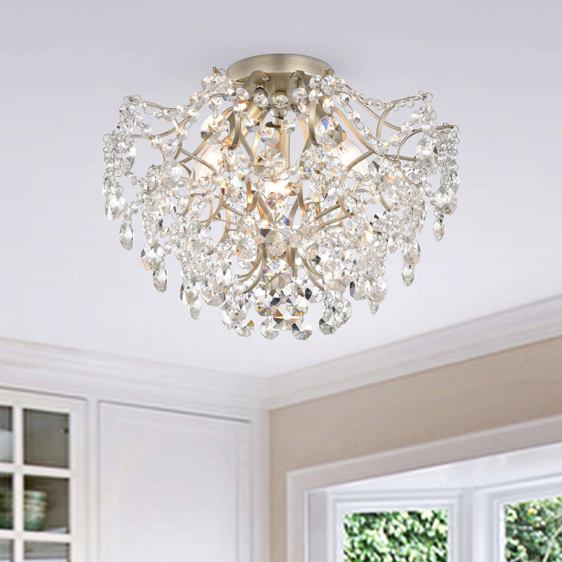 Myria 3-Light Crystal Semi Flush Mount , Brushed Champagne