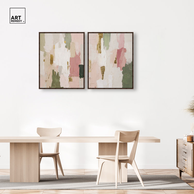 Ensemble de décorations murales bohème Pale Earth Duo par Art Remedy, cadre en noyer, 30 x 36, Walnut Frame, 37"H x 31"W