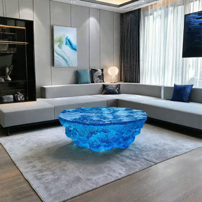 Simple and luxurious ocean blue oval coffee table