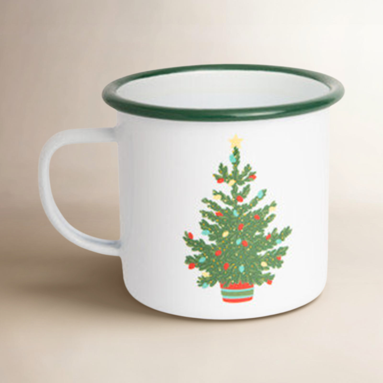 Crow Canyon Enamelware Helmsie x CCH Christmas Tree 16 oz Large Mugs, Green Rim