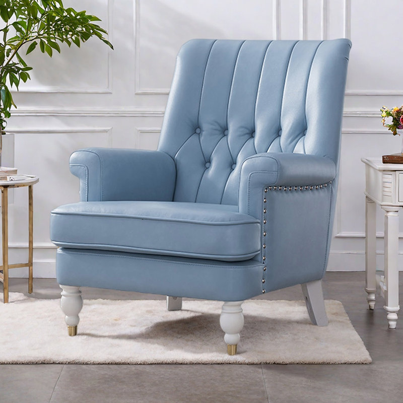 Simple Casual Ergonomic Faux Leather Recliner, Light Blue