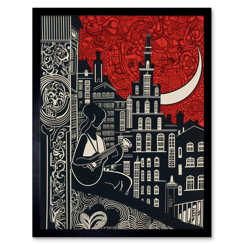 Bergner Street Musician Guitarist In Edinburgh Cityscape - Single Picture Frame Print