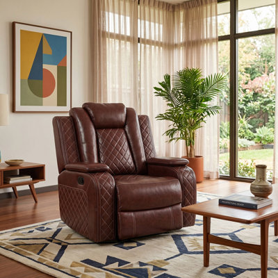Lumora  Brown  Vegan Leather  Reclining  Chair With Cup-Holders And LED Lights