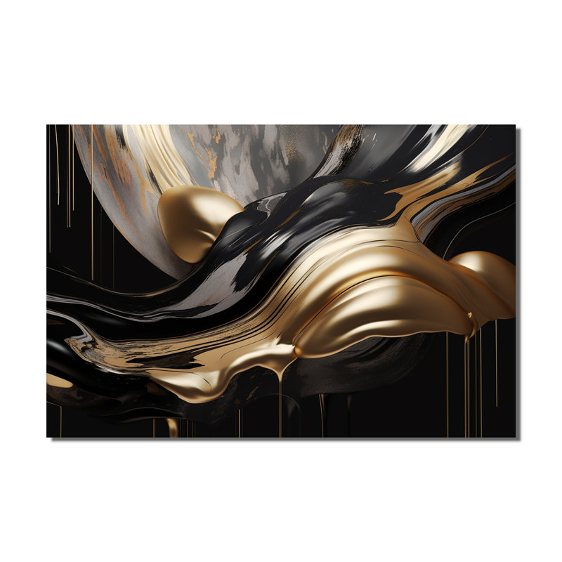 Marbre doré et noir captivant II - art mural abstrait en marbre