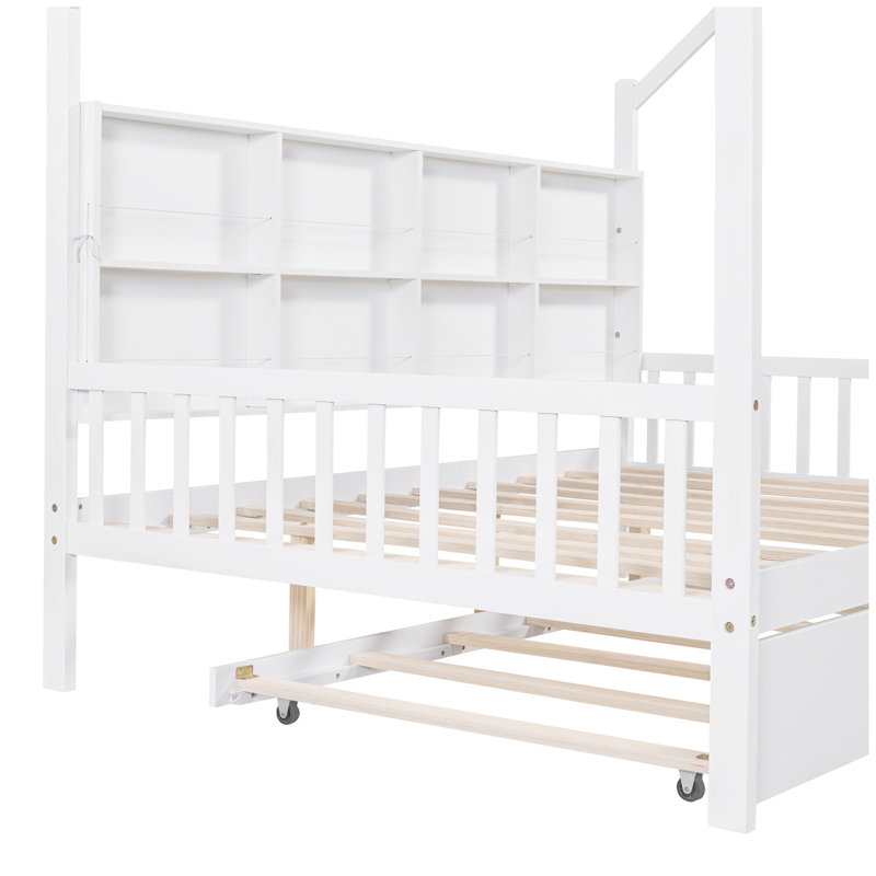 Lit gigogne en bois, lit avec tablette, Double