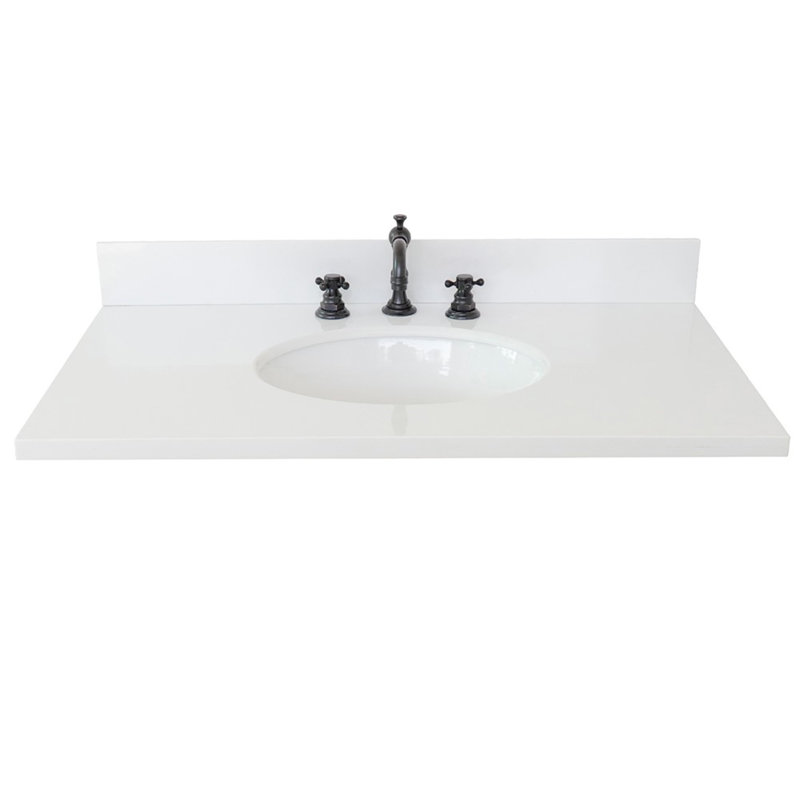 37 in. White Quartz Vanity Top with White Ceramic Undermount Sink