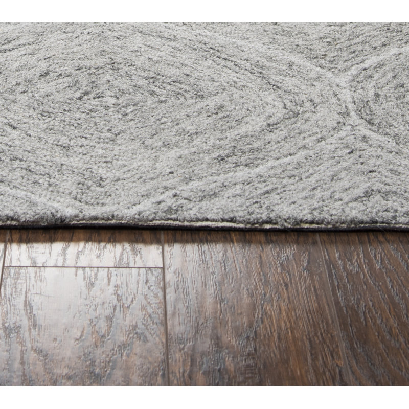 Tapis gris en laine touffeté à la main à motif géométrique Gaige, Tapis de couloir 2 pi 6 po x 8 pi