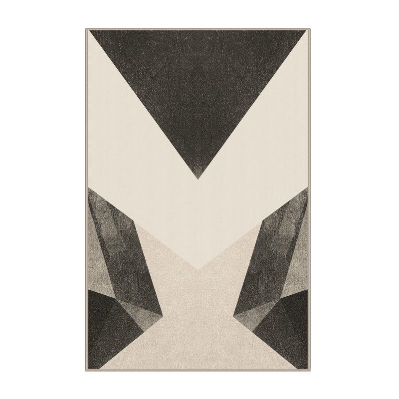 Tapis beige moelleux doux à motif géométrique minimaliste Kamena, 5 x 8