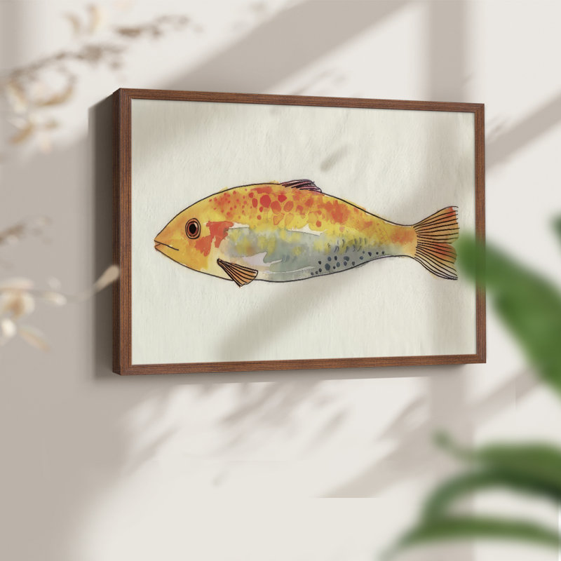 Poisson fantaisiste II - reproduction encadrée - réarmable, H 8 po x l 10 po, Noyer