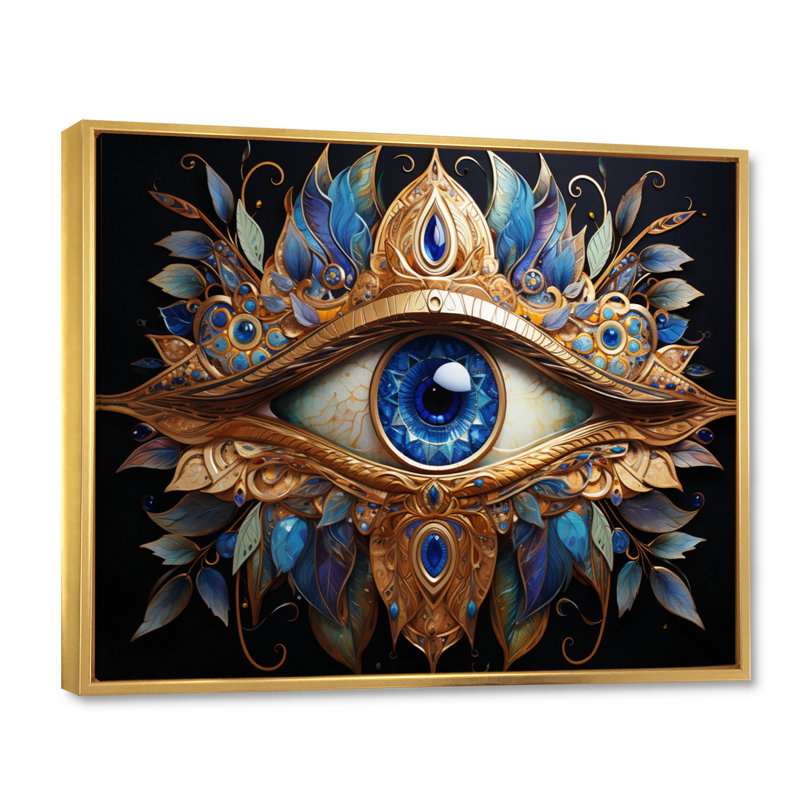 «Kokoro Judaism Hamsa Blessings Eye II», reproduction, H 16 po x l 32 po x P 1 po, Cadre flottant doré