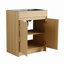 Meuble-lavabo autoportant avec lavabo en acier inoxydable et drain flexible, porte à fermeture en douceur