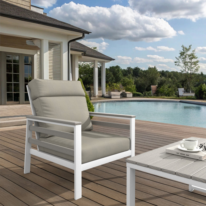 Townsend Metal Outdoor Lounge Club Chair With Sunbrella Cushion, Spectrum Dove