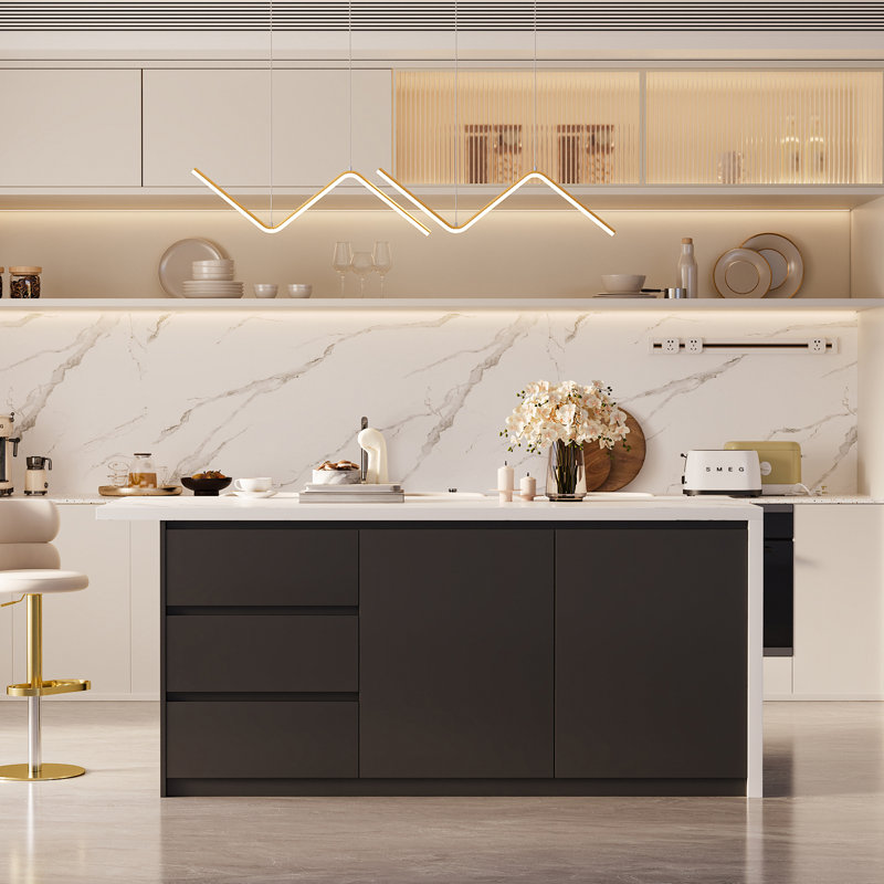 Kitchen Island with Top, White/Black