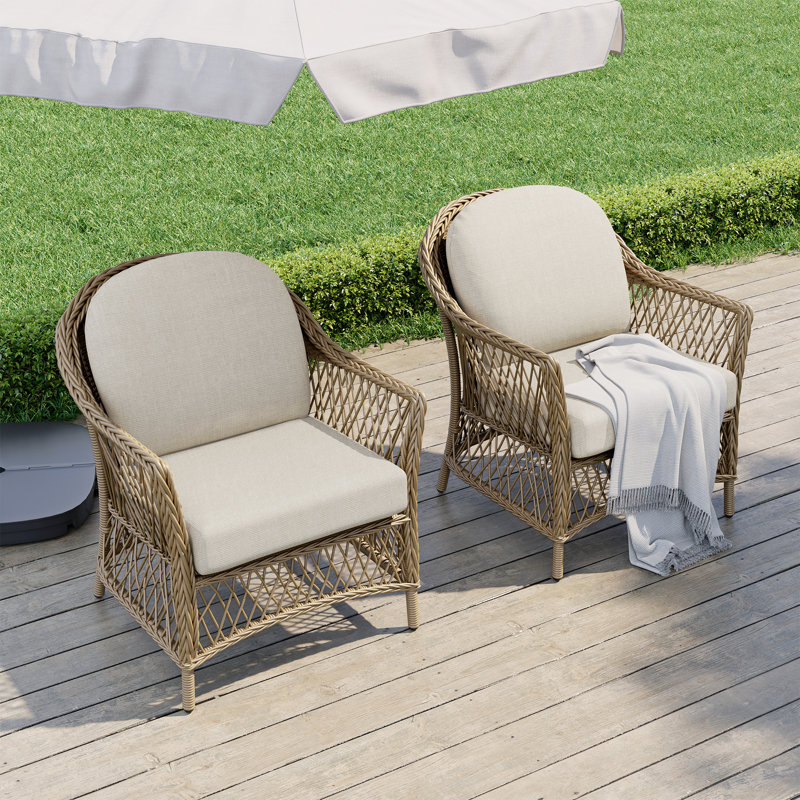 Kyla Lindenwold 2-Pack Wicker Patio Single Sofas With Beige Cushions