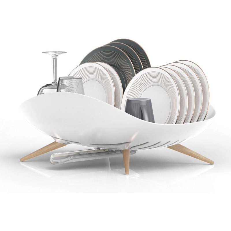 Self-Draining Dish Drying Rack, White - Wide Dish Drainer with Swivel Spout, Durable, Rustproof, Ideal for 4-5 Person Households