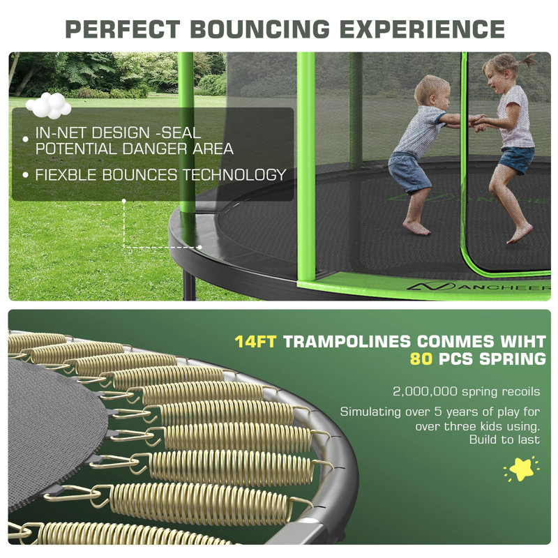 Homdox 14' Round Backyard Trampoline with Safety Enclosure