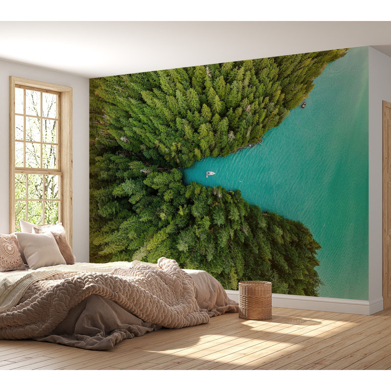 Papier peint de qualité supérieure - Forêt du lac Emerald, L 96 po x l 120 po