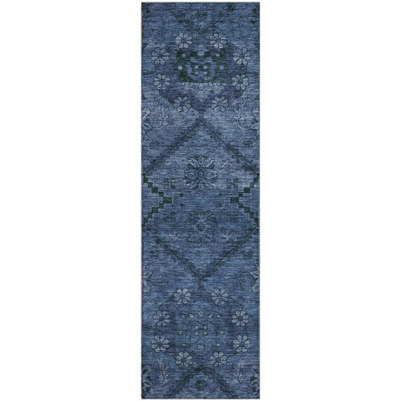 Premium Machine Washable Prisco Navy Rug, Runner 2'3" x 7'6"