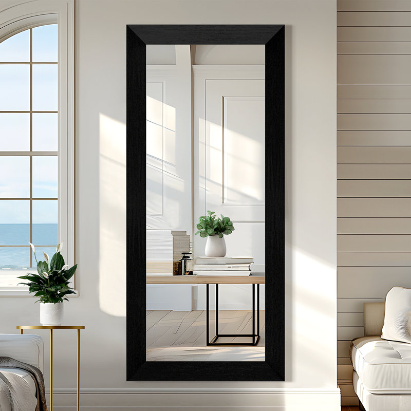 71H"×31"W Wood Full Length Mirror Wall Mirror with Sloping Frame, Black