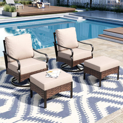 Chaise de patio pivotante avec coussins et repose-pieds