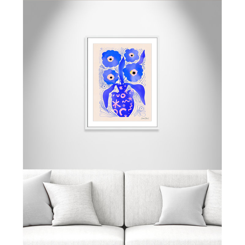 «Blue Flowers Matisse» par Bloom, Blanc satiné, L 23,5 po x H 29,5 po, Imprimé mat