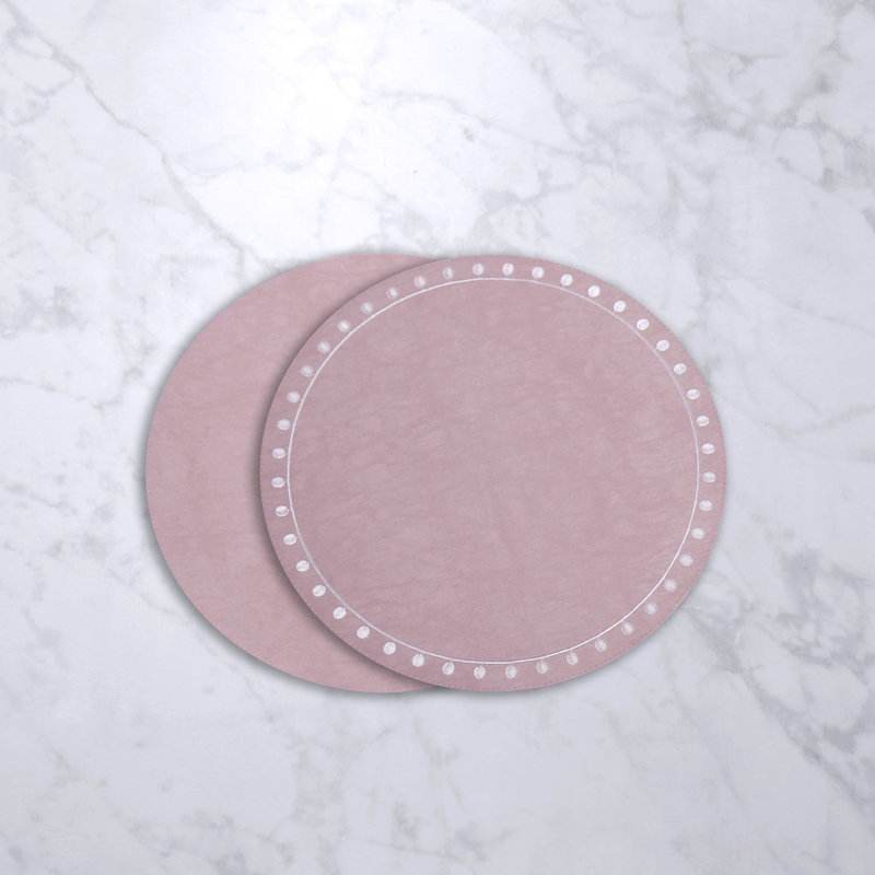 VIDA Round Embroidered Dots 15.5" Round Placemats, Pink/White