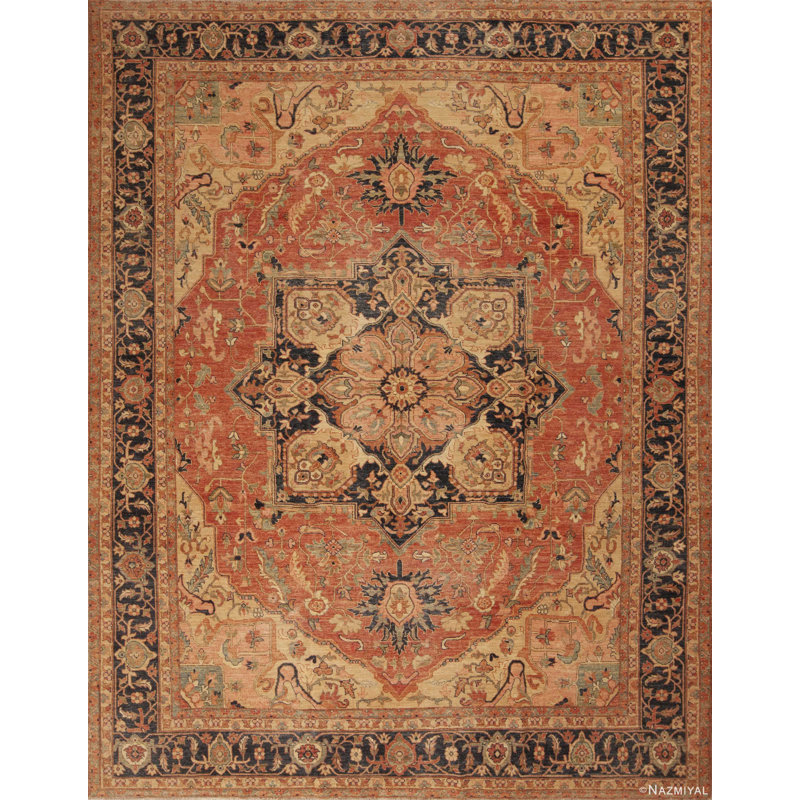 Tapis de taille moderne et unique à motif de médaillon perse Heriz Classic One-of-a-Kind