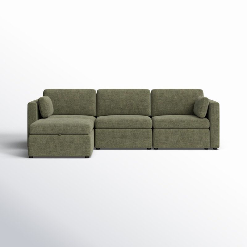 Winfree 112.6" W 4-Piece Modular Sectional with Storage Ottoman , Green