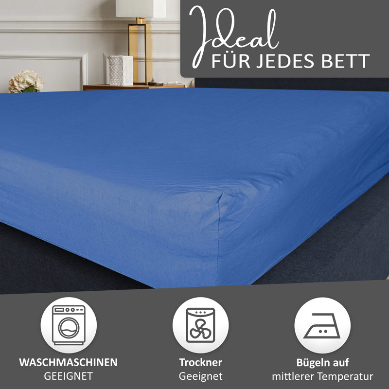 100% Cotton Jersey Knit Fitted Sheet, Blue, European Double (140 x 200cm)