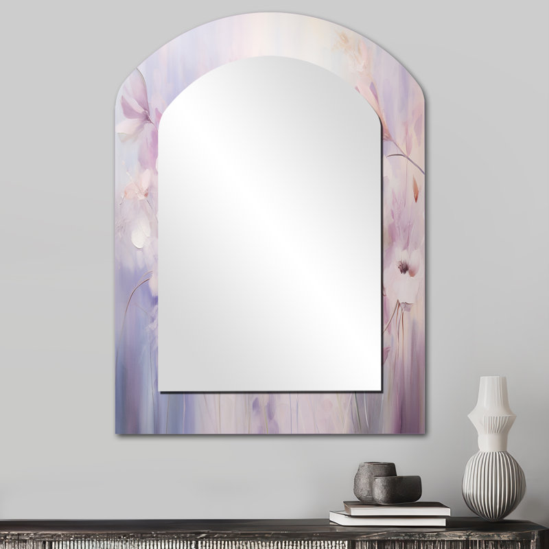 Mauve Botanical Whispers III - grand miroir mural arqué sur métal, 34 po x 25 po