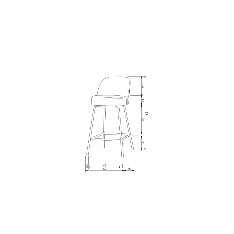 Vogue Upholstered Counter Stool with Metal Frame, Black