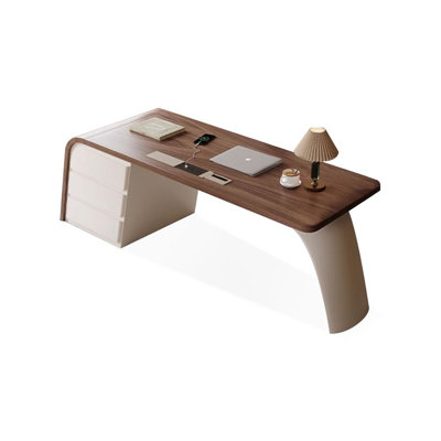 Bureau à 3 tiroirs brun noyer + blanc massif + bois manufacturé