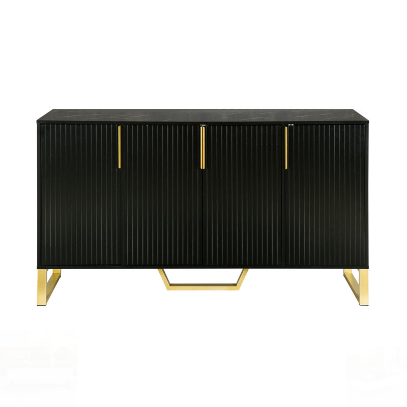 Modern Sideboard With Four Doors, Metal Handles, Legs, And Adjustable Shelves For Versatile Storage And Stylish Display